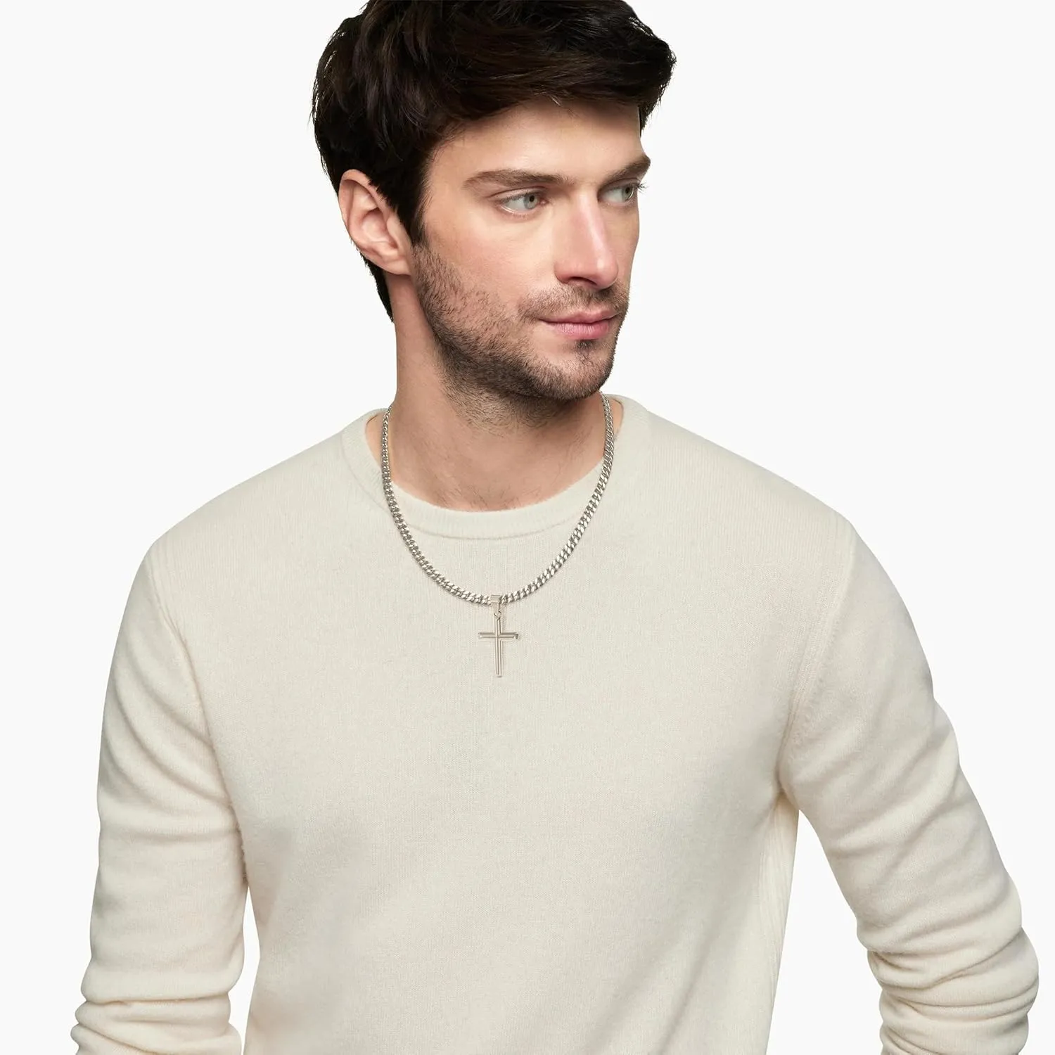 316L Stainless Steel Cross Necklace Graduation Gifts for Men Boys, Silver Gold Black Mens Boys Chain Necklaces 5mm Non-Fading Sturdy Cuban Chain with Cross Pendant Jewelry for Him 14-24inch