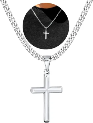 316L Stainless Steel Cross Necklace Graduation Gifts for Men Boys, Silver Gold Black Mens Boys Chain Necklaces 5mm Non-Fading Sturdy Cuban Chain with Cross Pendant Jewelry for Him 14-24inch