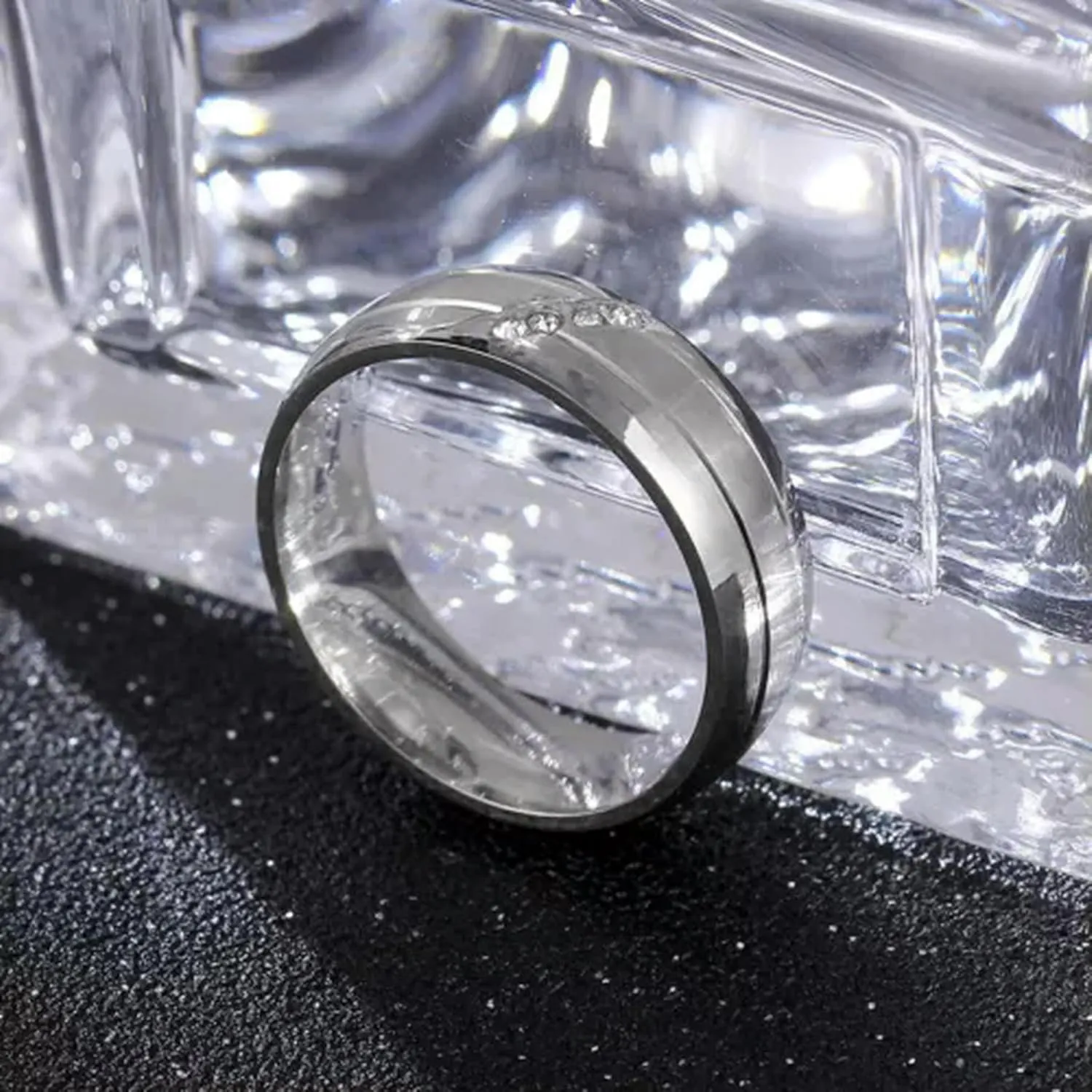 316L Stainless Steel Engagement CZ Band Silver Men Womens Couple Rings Size 5-13