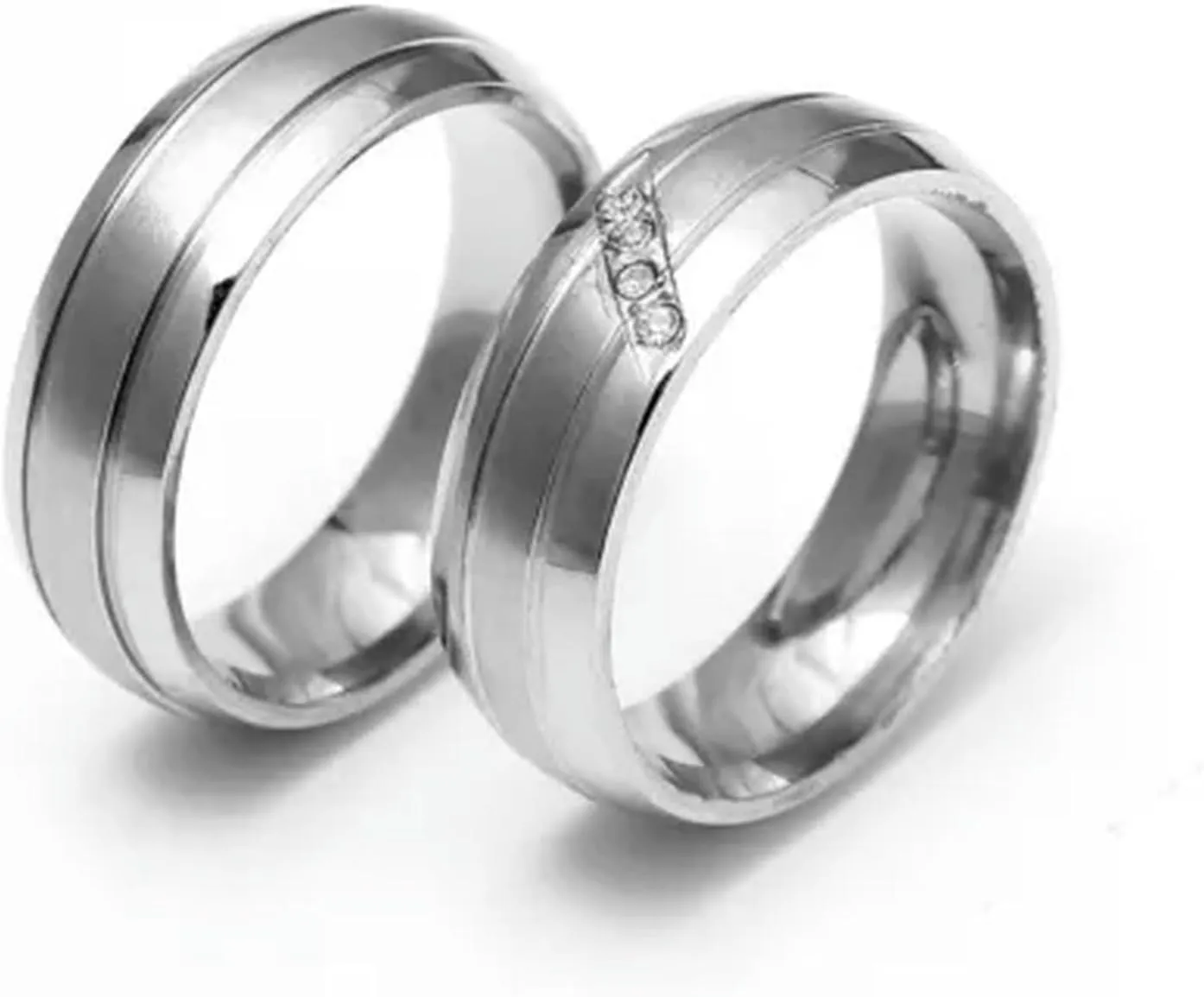 316L Stainless Steel Engagement CZ Band Silver Men Womens Couple Rings Size 5-13