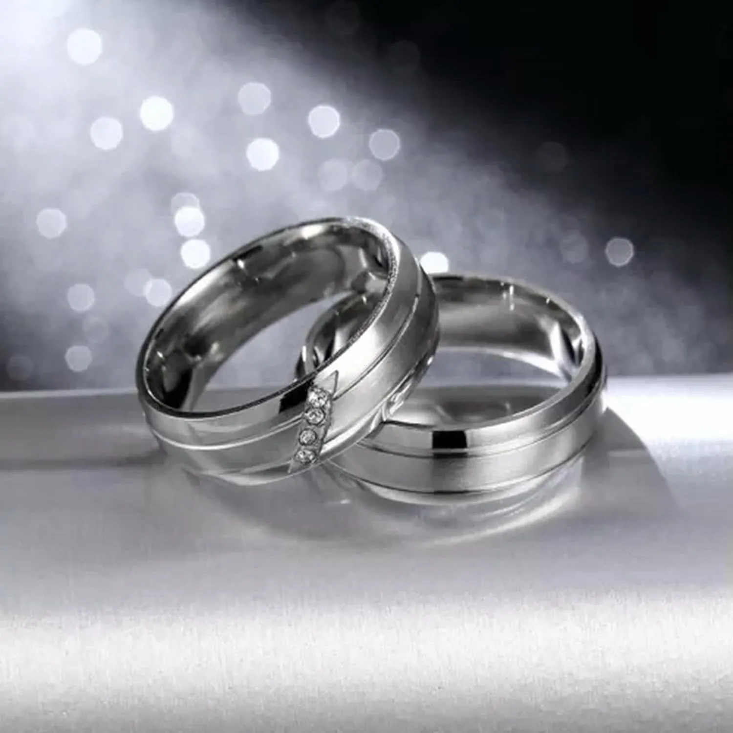 316L Stainless Steel Engagement CZ Band Silver Men Womens Couple Rings Size 5-13