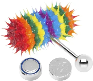 316L Surgical Steel 14G Rainbow Explosion Motorized Silicon Spiky Vibrating Tongue Ring Barbell Piercing Jewelry - 5/8 Inch (15mm)