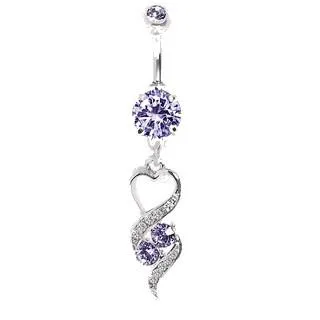 316L Surgical Steel Gemmed Navel Ring with Elegant Heart Spiral Dangle