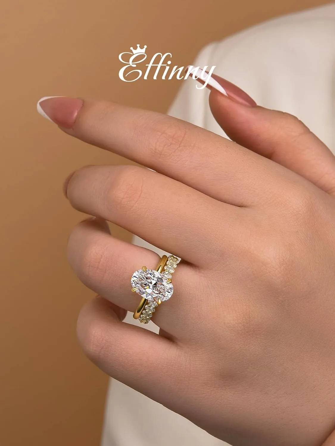 3.5ct Elongated Oval Cut Wedding Ring Set,Solitaire Engagement Ring with Oval Eternity Band,925 Sterling Silver Bridal Ring Set