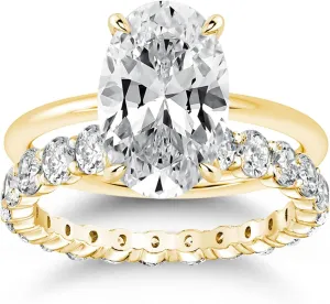 3.5ct Elongated Oval Cut Wedding Ring Set,Solitaire Engagement Ring with Oval Eternity Band,925 Sterling Silver Bridal Ring Set