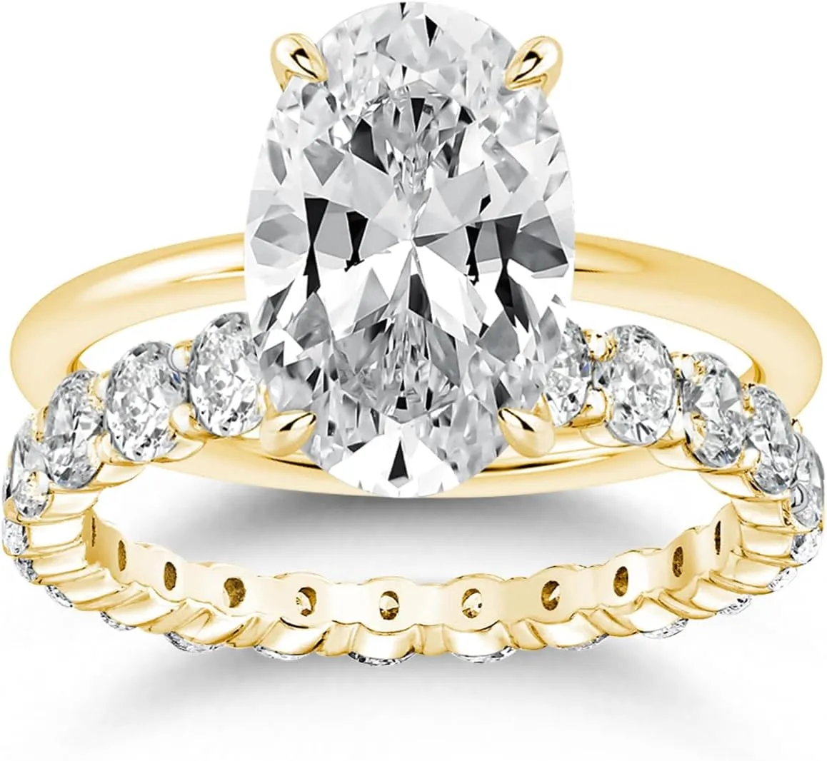 3.5ct Elongated Oval Cut Wedding Ring Set,Solitaire Engagement Ring with Oval Eternity Band,925 Sterling Silver Bridal Ring Set