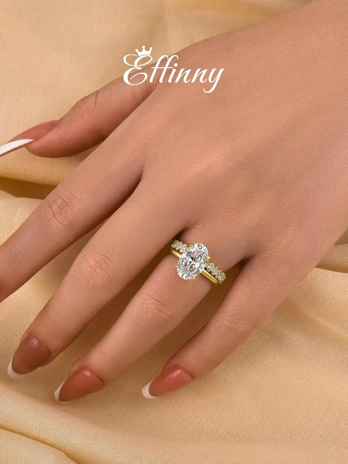 3.5ct Elongated Oval Cut Wedding Ring Set,Solitaire Engagement Ring with Oval Eternity Band,925 Sterling Silver Bridal Ring Set
