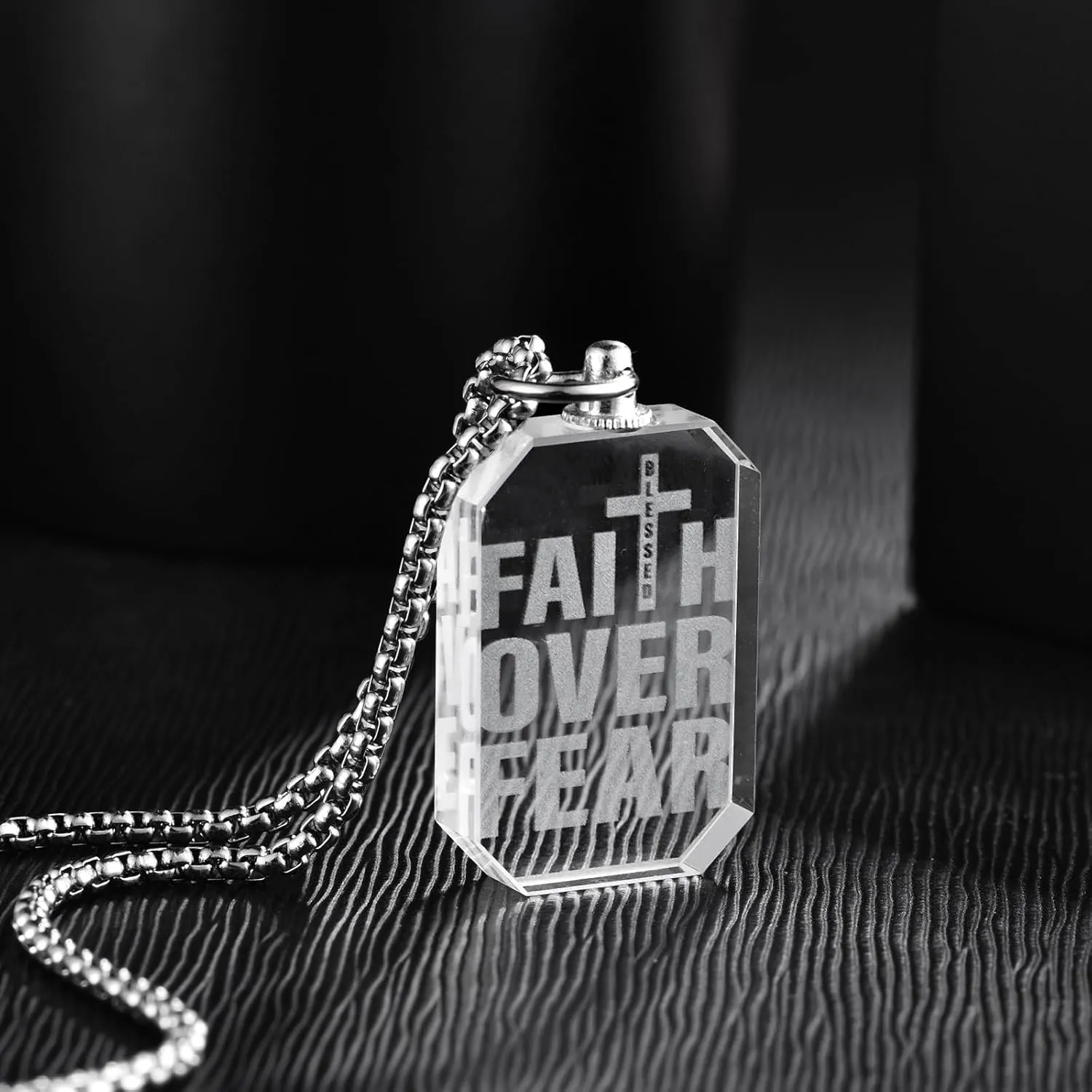 3D Crystal Photo Necklace Engraved Pendant for Women Men Religious Gift Christian Symbol of Hope and Faith Jewelry