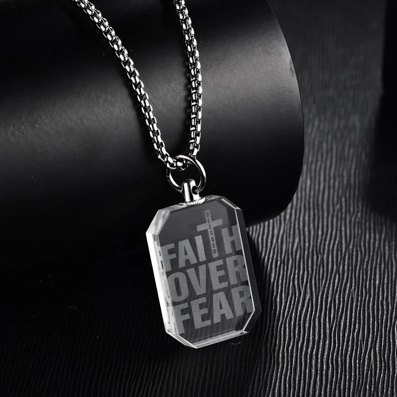 3D Crystal Photo Necklace Engraved Pendant for Women Men Religious Gift Christian Symbol of Hope and Faith Jewelry