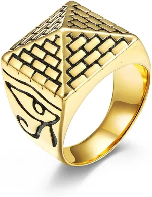 3D Pyramid Providence Eye Rings for men Amulet Retro Ancient Egypt Style Ring Stainless Steel Rings Iced Out Ring Jewelry Punk Ring Halloween Vintage Style
