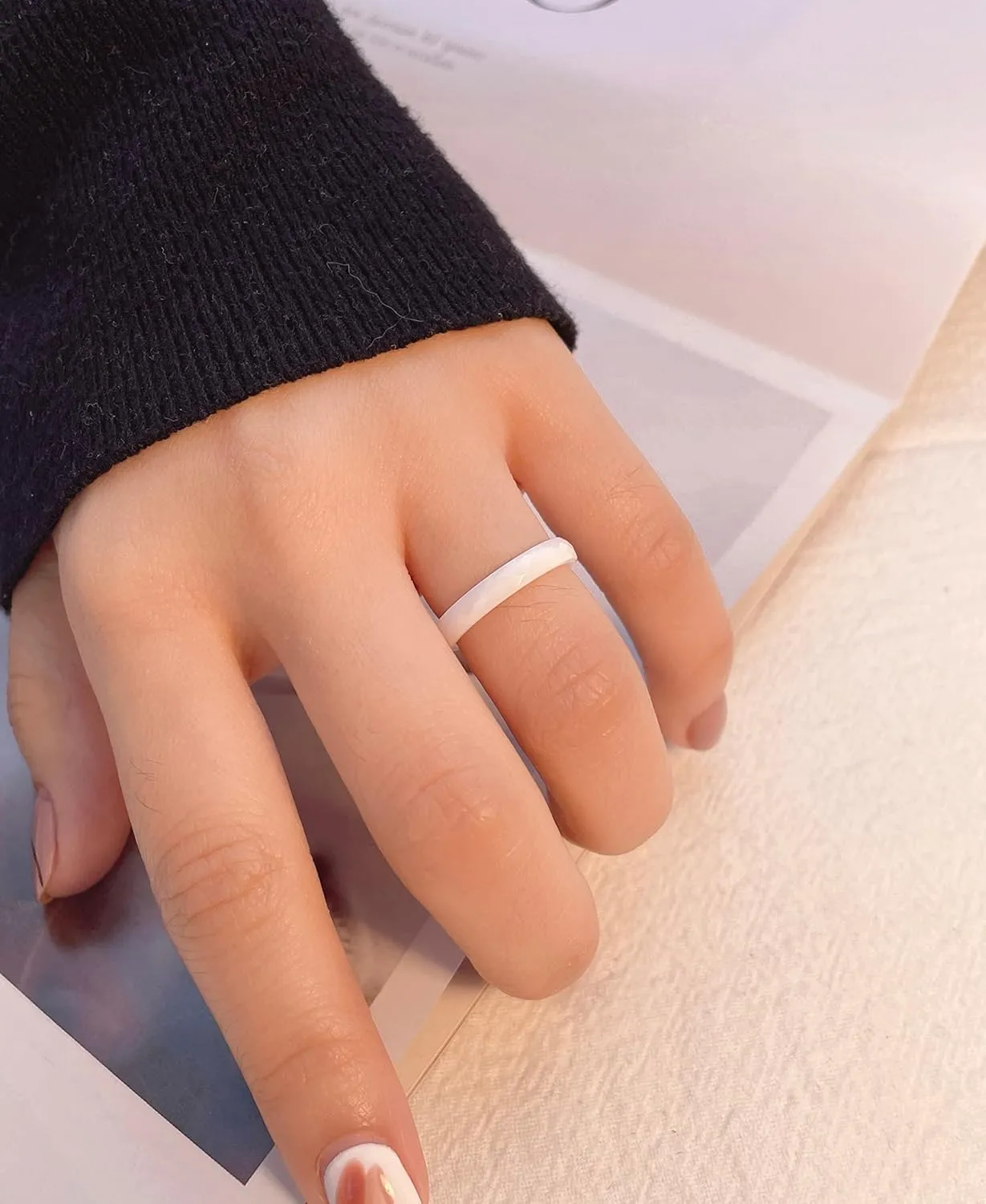 3mm 6mm 8mm Black/White Ceramic Rings for Men Women Comfort Fit Engagement Wedding Promise Band Ring Size 4-12
