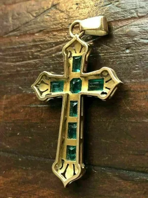 4.00 Ct Colombian Lab-Created Gold Emerald Cross Necklace for Women | Yellow Gold Moissanite Pendant | Religious Jewelry | Perfect Anniversary & Birthday Gift for Wife or Mom