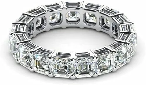 4.00Ct Asscher Cut Lab Created Diamond Full Eternity Band Ring for women in 14K White Gold Finish