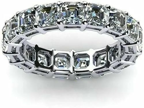 4.00Ct Asscher Cut Lab Created Diamond Full Eternity Band Ring for women in 14K White Gold Finish