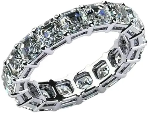 4.00Ct Asscher Cut Lab Created Diamond Full Eternity Band Ring for women in 14K White Gold Finish