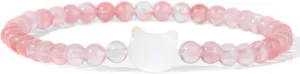 4mm Natural Stone Round Beaded Bracelet Cat Heart Star Cross Shape White Shell Bracelets for Women Men Friendship,Cat-Watermelon,23cm