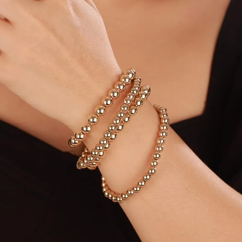 4pcs Gold Beads Bracelet Ball Bracelets Set Stretchable Elastic Bracelet Hand Chain for Women Girls