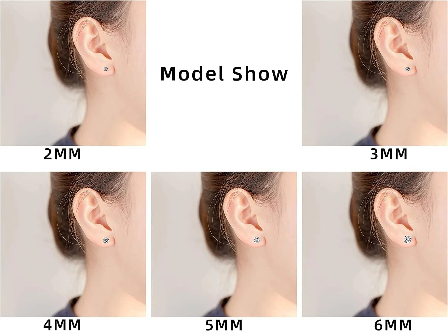 5 Pairs Stud Earrings Set,Hypoallergenic Double Round Cubic Zirconia Stainless Steel CZ Earrings 2-6mm Men,Women,Boys & Girls