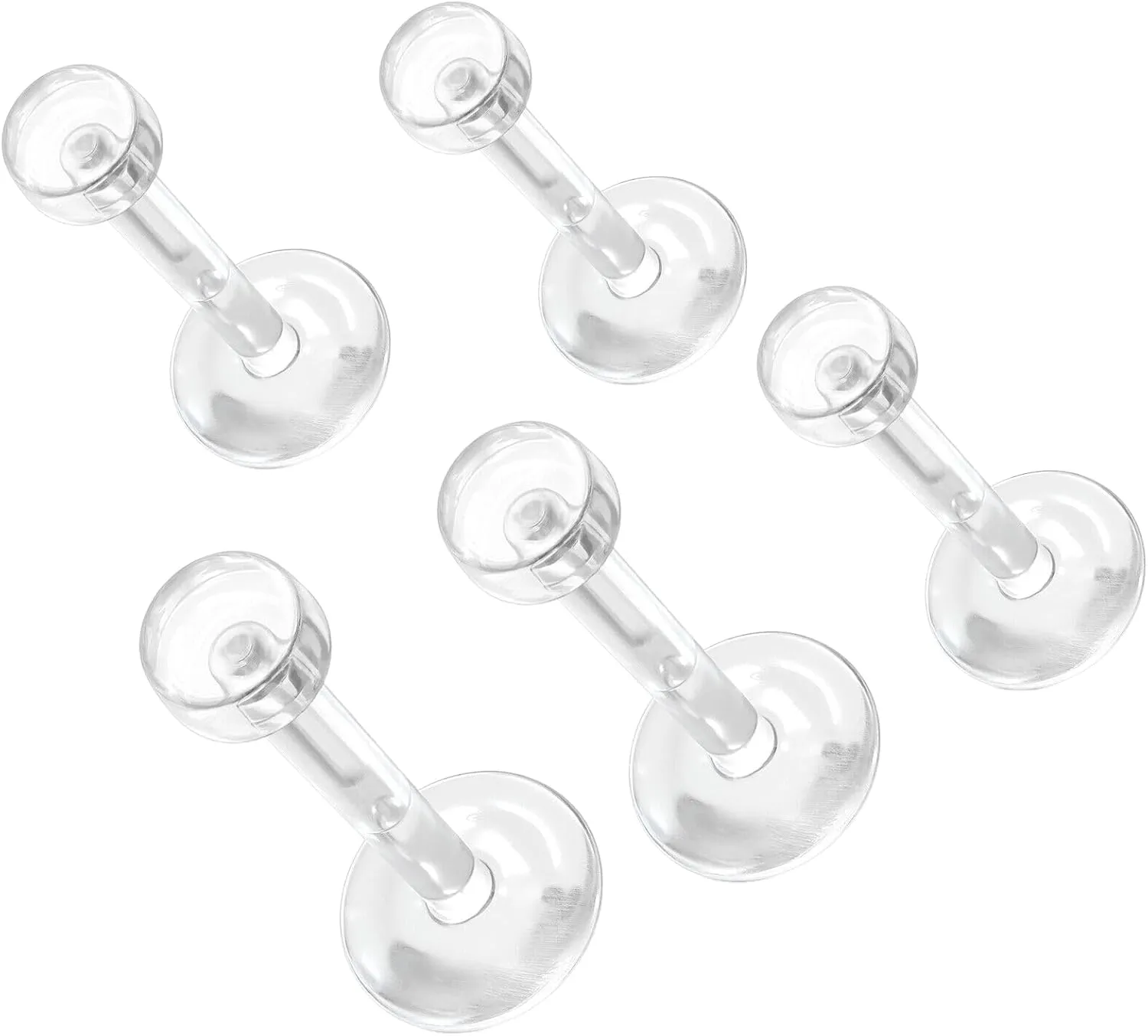 5 Pc Acrylic Flexible Labret Tongue Ring Removable Push In Retainers 16G 5/16" (8mm) 14g (1.6 mm) Body Unique Jewelry Delicate Design Piercing Steel Surgical For Women