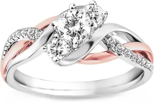 5/8 Carat (ctw) 3 Stone Moissanite engagement rings for women Platinum Plated Silver ring Moissanite rings