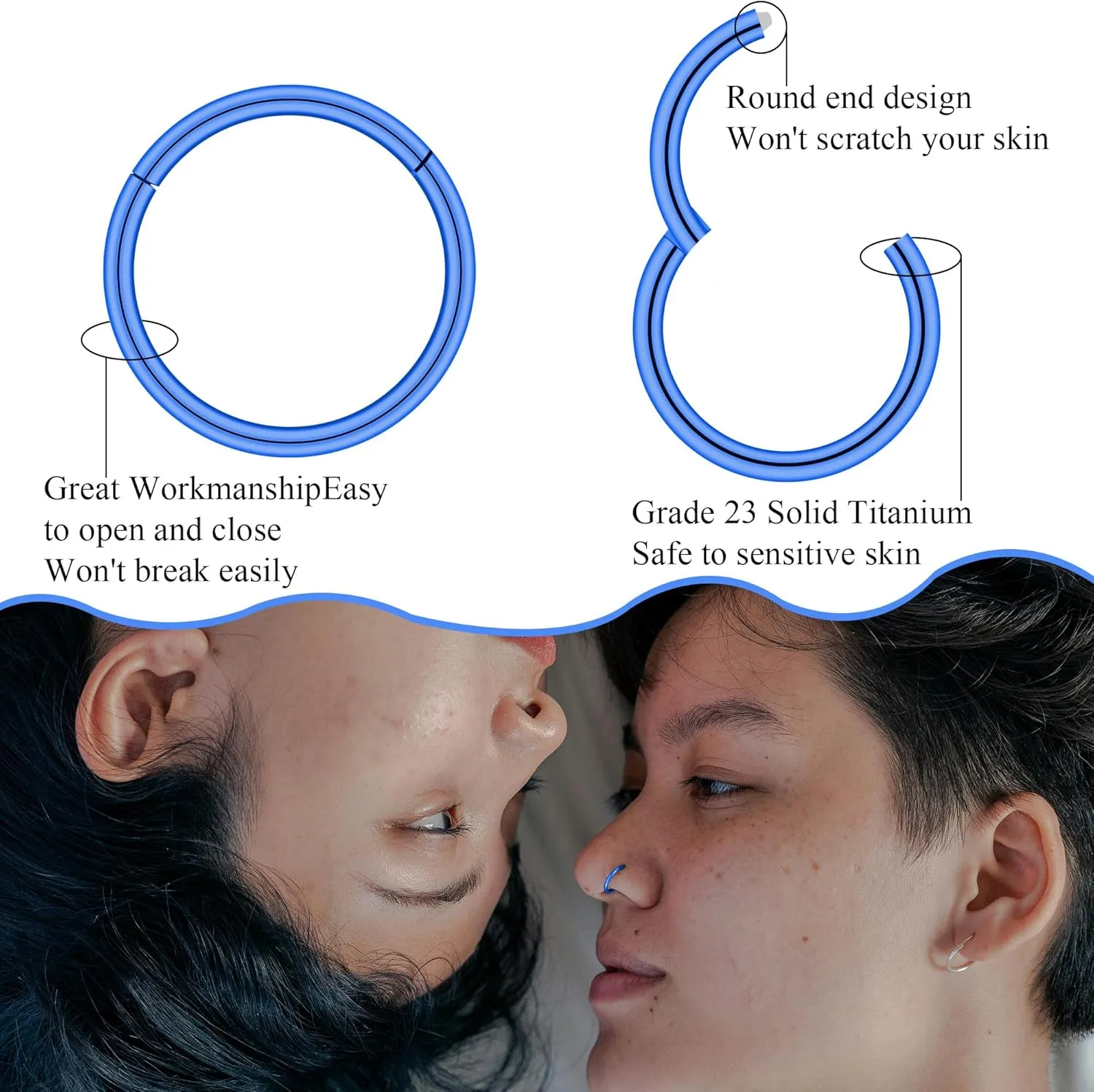 5Pcs G23 Titanium Nose Rings 16G/18G/20G Hinged Clicker Segment Nose Rings Hoop Lip Septum rings Multi-Color Tragus Cartilage Sleeper Earrings 6mm 7mm 8mm 9mm 10mm Hypoallergenic Nose Rings for Women Men