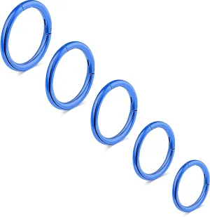 5Pcs G23 Titanium Nose Rings 16G/18G/20G Hinged Clicker Segment Nose Rings Hoop Lip Septum rings Multi-Color Tragus Cartilage Sleeper Earrings 6mm 7mm 8mm 9mm 10mm Hypoallergenic Nose Rings for Women Men