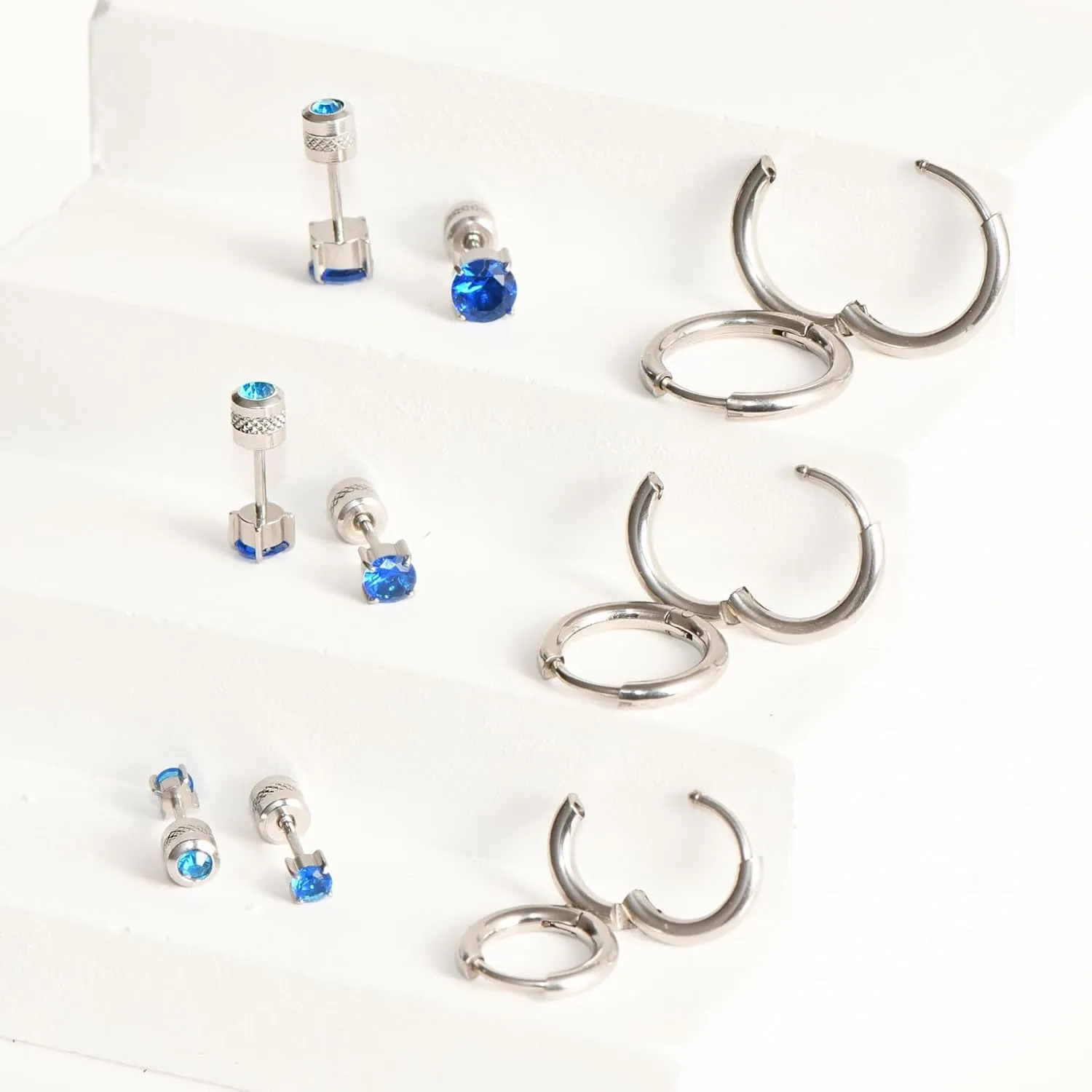 6 Pairs Titanium Screw Back Surgical Stainless Steel Stud Earrings for Women Men, Rainbow 5A Cubic Zirconia Sleep Hypoallergenic Stud Hoops Earrings Set for Sensitive Ears