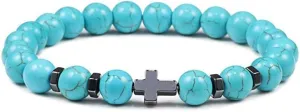 6mm 8mm Women Men Prayer Beaded Bracelet Hematite Cross Natural Wood Beads Lava Stone Onyx Meditation Bracelets Yoga Jewelry RK69I (8mm Blue)