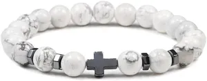 6mm 8mm Women Men Prayer Beaded Bracelet Hematite Cross Natural Wood Beads Lava Stone Onyx Meditation Bracelets Yoga Jewelry RK69I (8mm White)