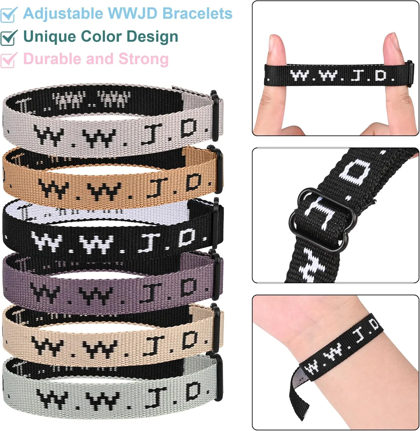 6PCS WWJD Bracelet Pack for Women Men, Christian Jesus Gifts Wristbands, Adjustable WWJD Bracelets Bulk What Would Jesus Do Bracelet