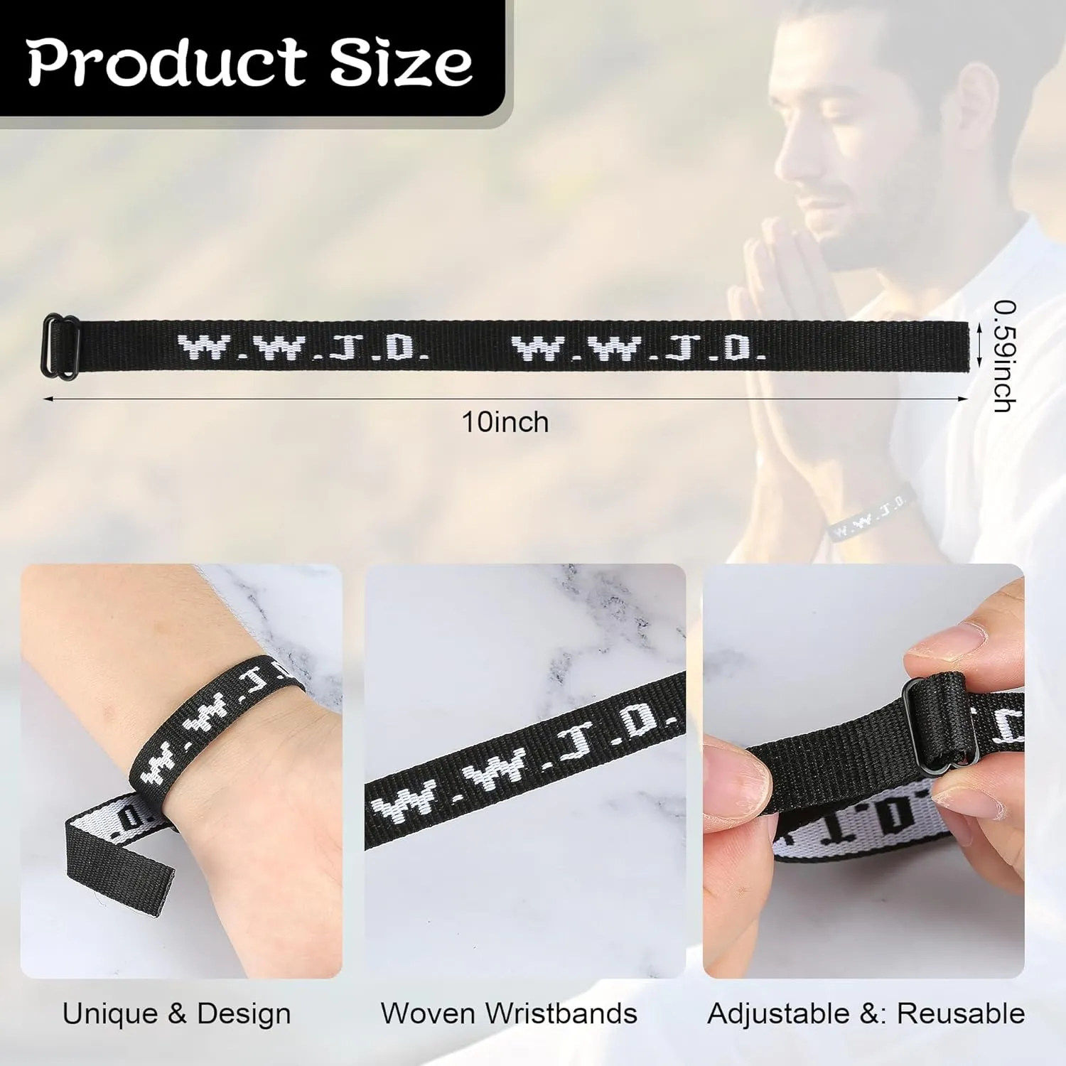 6PCS WWJD Bracelet Pack for Women Men, Christian Jesus Gifts Wristbands, Adjustable WWJD Bracelets Bulk What Would Jesus Do Bracelet