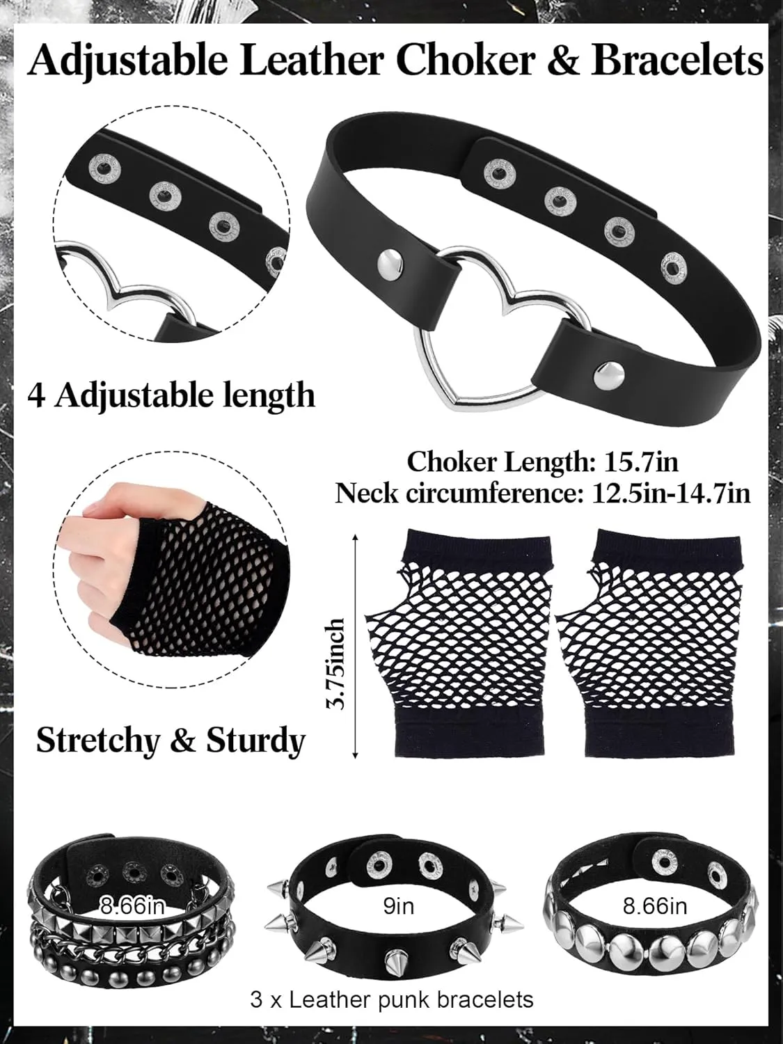 8 Pcs 80s Costume Accessories Retro Goth Steampunk Sunglasses Punk Bracelets Cross Earrings for Women Men