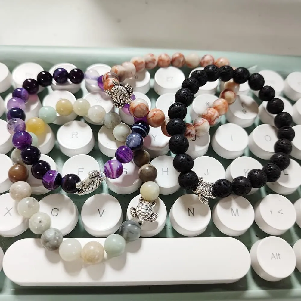 8mm Sea Turtles Beads Bracelet Natutal Stone Gemstone Bracelet Healing Crystal Bracelets Elastic Stretch Bracelet for Women Men