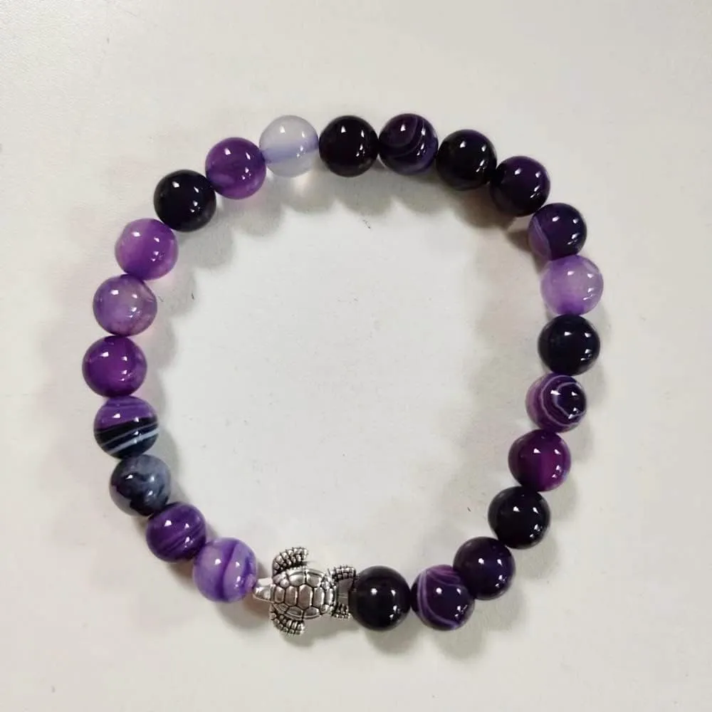 8mm Sea Turtles Beads Bracelet Natutal Stone Gemstone Bracelet Healing Crystal Bracelets Elastic Stretch Bracelet for Women Men