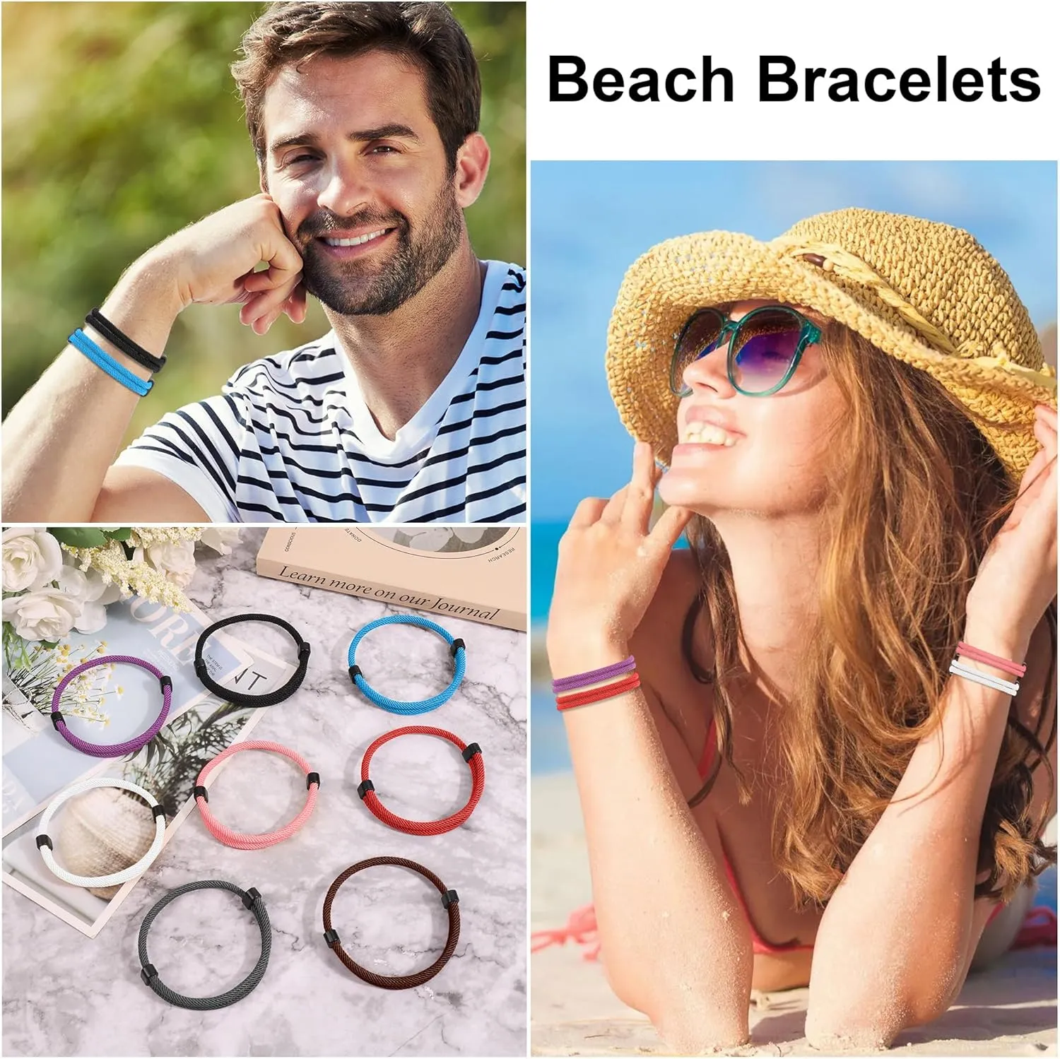 8PCS Braided Rope Cord Bracelet for Men Women, Nautical Beach Surf Bracelets Gifts Set for Sports, Handmade Woven String Bracelets with Adjustable Knot
