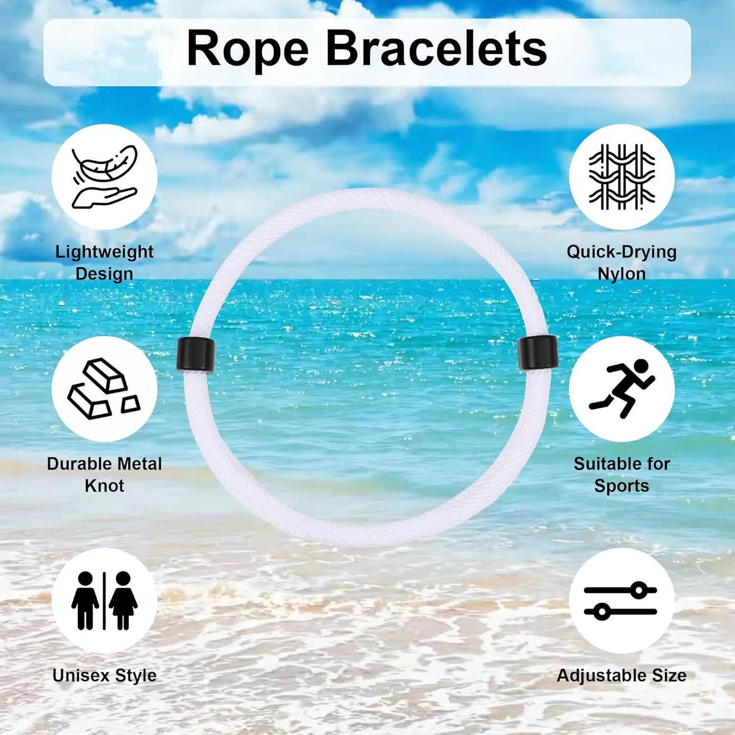 8PCS Braided Rope Cord Bracelet for Men Women, Nautical Beach Surf Bracelets Gifts Set for Sports, Handmade Woven String Bracelets with Adjustable Knot