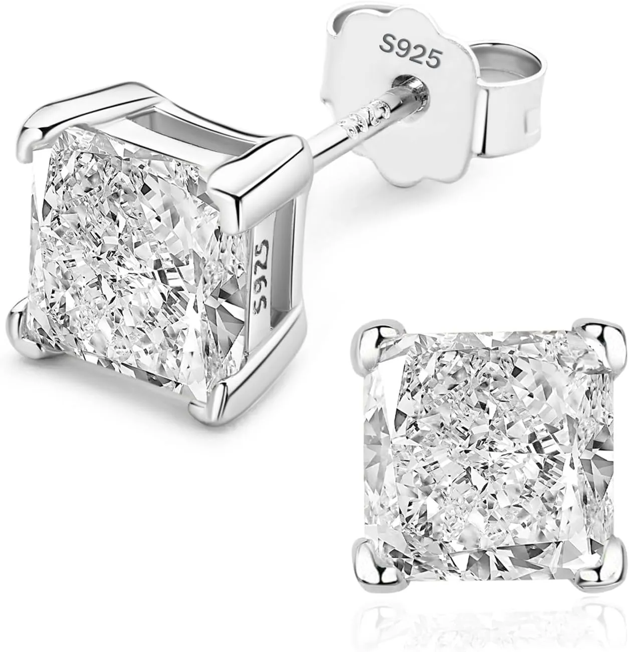 925 Sterling Silver 2-4 Carat Lab Simulation-Diamond Stud Earrings 5A Cubic Zirconia Stud Earrings Hypoallergenic White Gold Plated, Perfect Jewelry Gifts