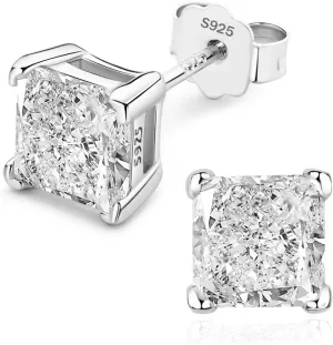 925 Sterling Silver 2-4 Carat Lab Simulation-Diamond Stud Earrings 5A Cubic Zirconia Stud Earrings Hypoallergenic White Gold Plated, Perfect Jewelry Gifts