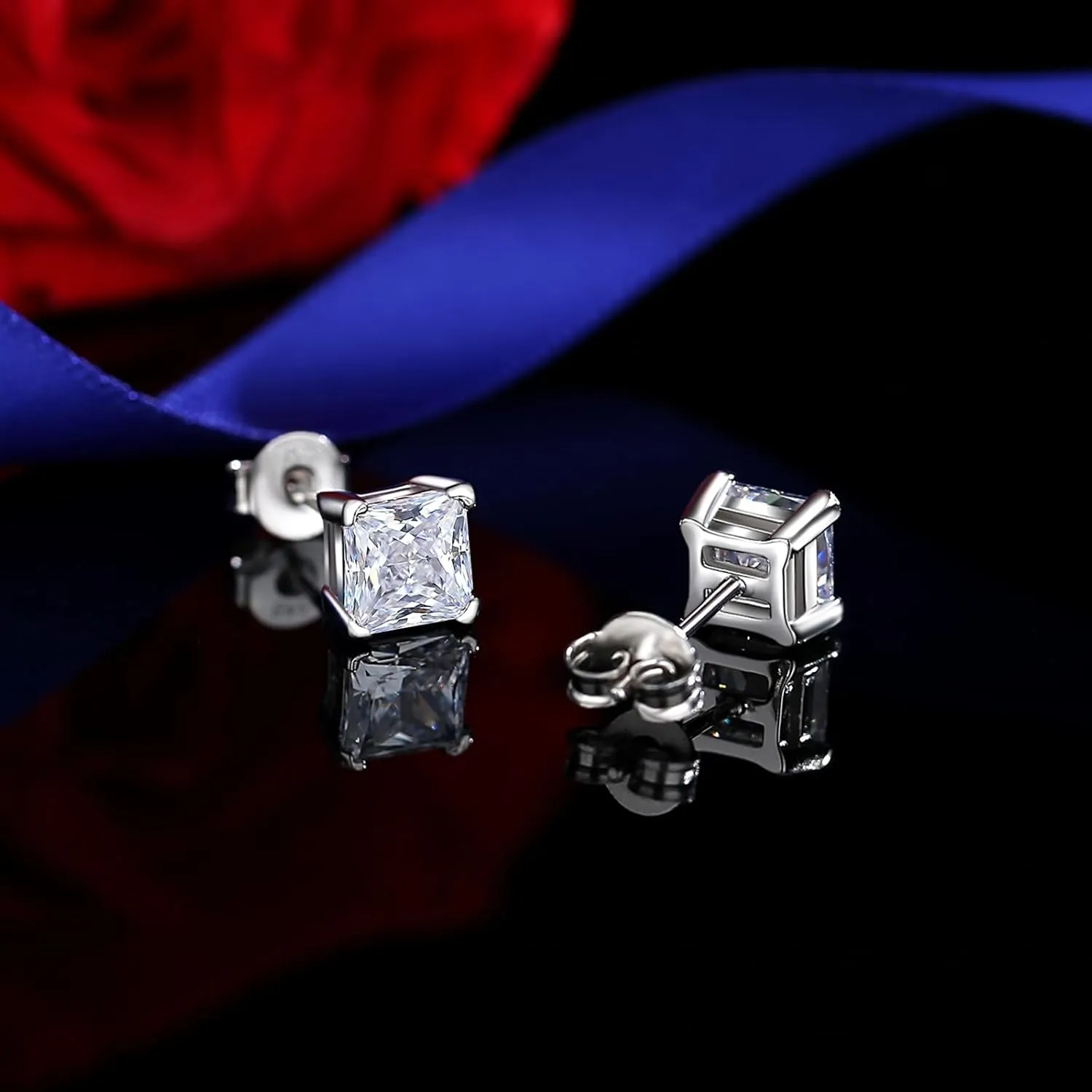 925 Sterling Silver 2-4 Carat Lab Simulation-Diamond Stud Earrings 5A Cubic Zirconia Stud Earrings Hypoallergenic White Gold Plated, Perfect Jewelry Gifts