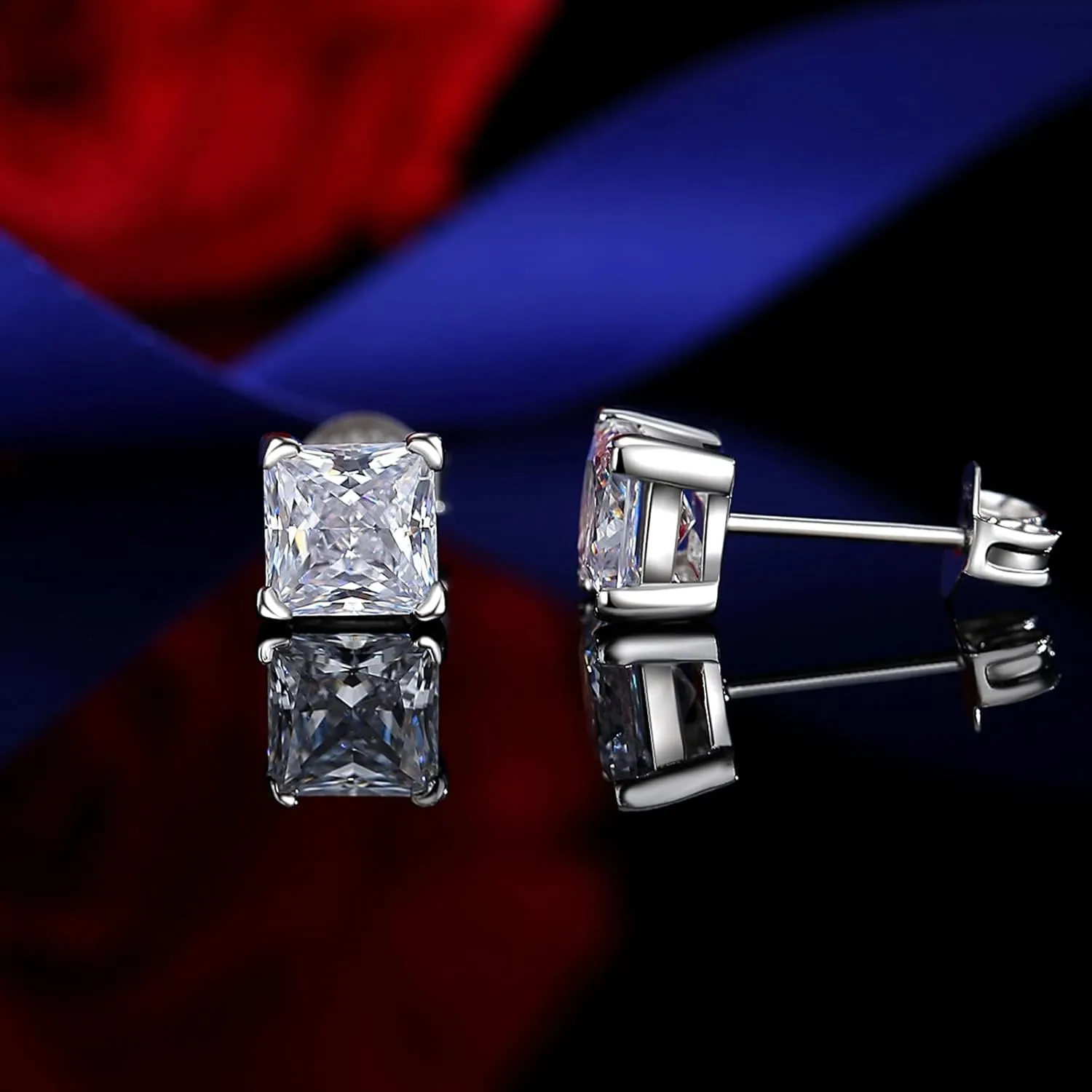 925 Sterling Silver 2-4 Carat Lab Simulation-Diamond Stud Earrings 5A Cubic Zirconia Stud Earrings Hypoallergenic White Gold Plated, Perfect Jewelry Gifts