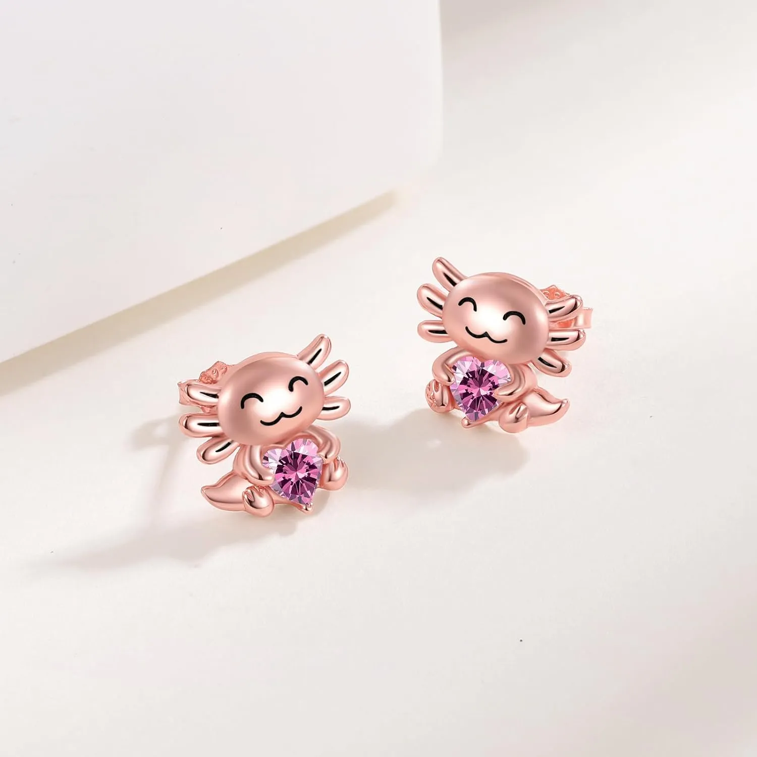 925 Sterling Silver Axolotl Stud Earrings for Women 1-12 Month Birthstone Adorable Axolotl Ear Stud Cute Animal Birthday Jewelry Gifts