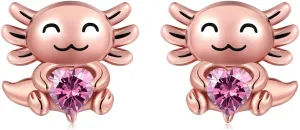 925 Sterling Silver Axolotl Stud Earrings for Women 1-12 Month Birthstone Adorable Axolotl Ear Stud Cute Animal Birthday Jewelry Gifts