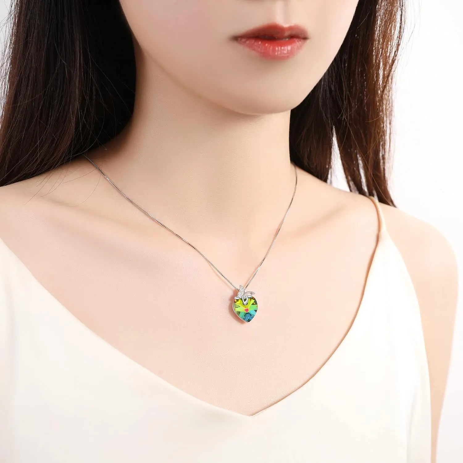 925 Sterling Silver Butterfly Heart Crystal Necklace, Silver Butterfly Pendant Necklace Birthday Jewelry Gifts for Women Girls Friend Sister