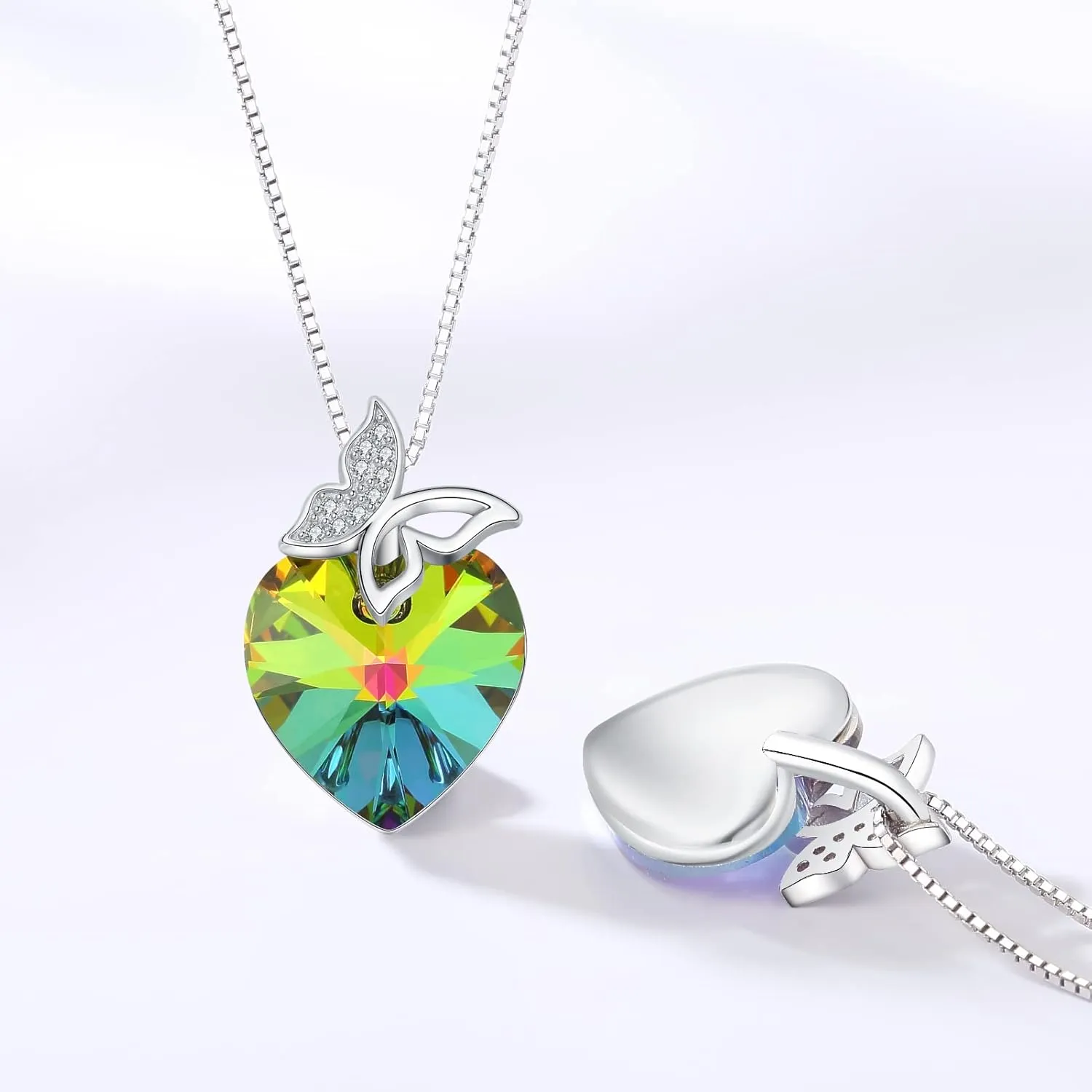 925 Sterling Silver Butterfly Heart Crystal Necklace, Silver Butterfly Pendant Necklace Birthday Jewelry Gifts for Women Girls Friend Sister