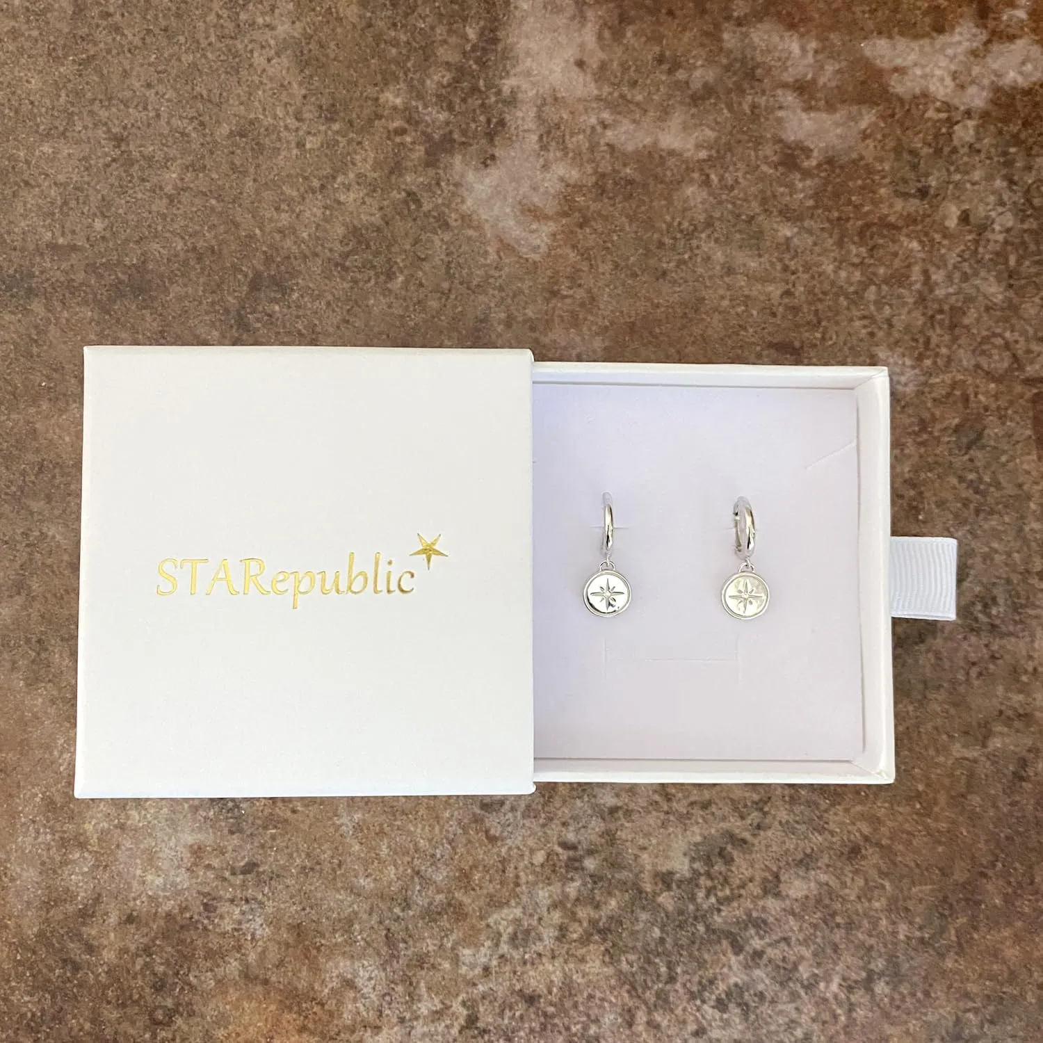 925 Sterling Silver Celestial Huggie Drop Star Earrings