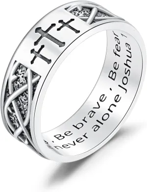 925 Sterling Silver Cross Band Ring for Men with Joshua 1:9 Size 8/9/10/11/12/13 Christian Rings for Dad Son