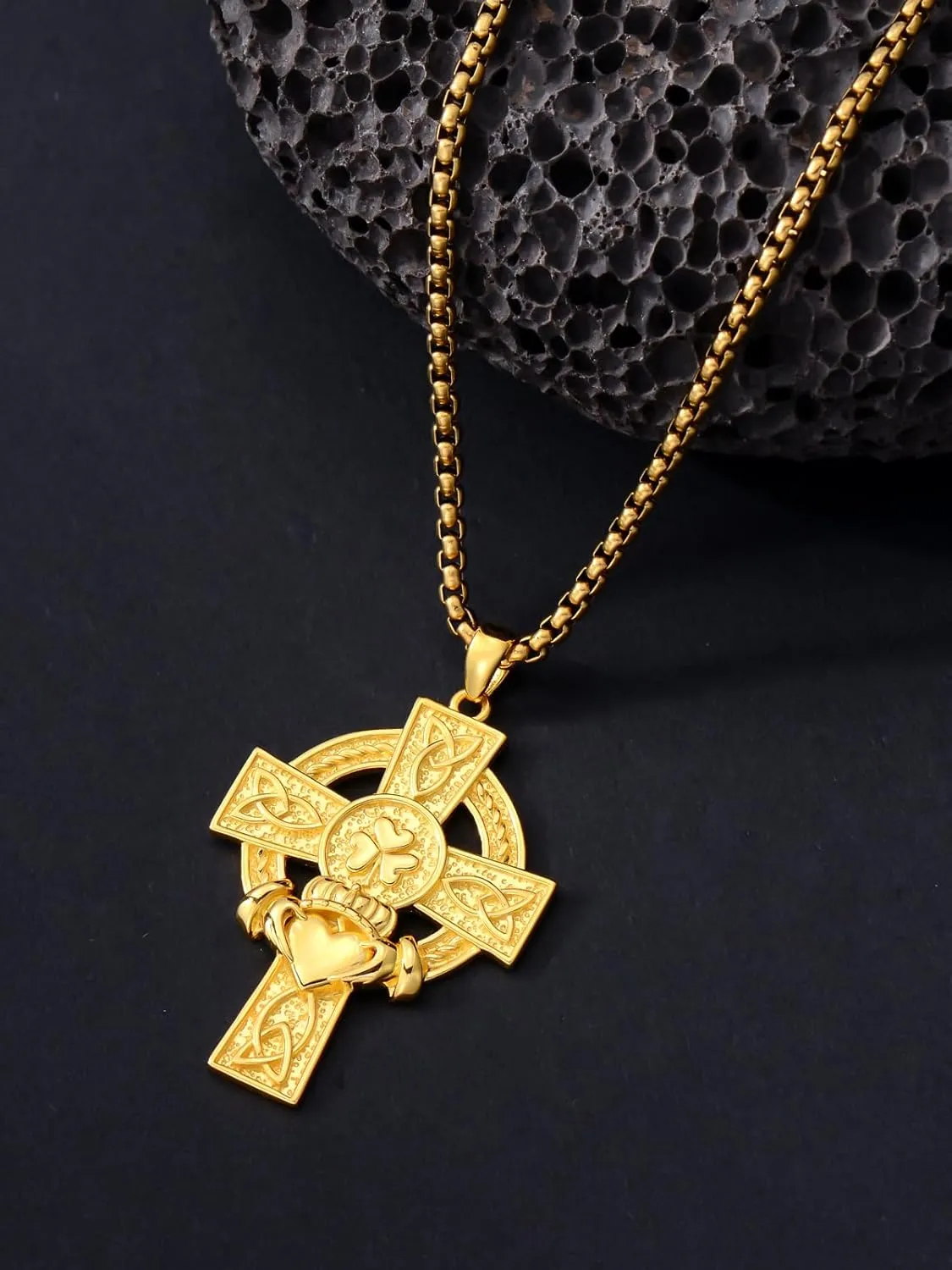 925 Sterling Silver Cross Pendant Necklace for Men Women Amulet Necklace Protection Jewelry Religious Gifts with 22" 2" Rolo Chain(With Gift Box)