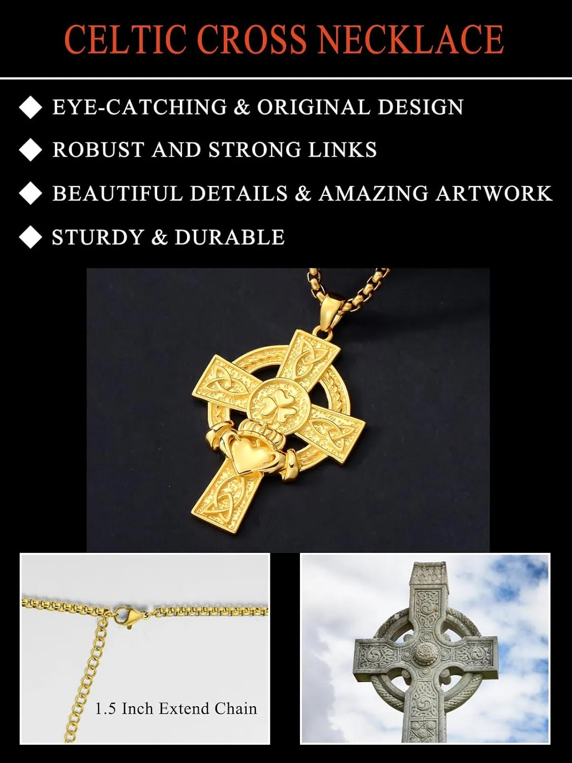 925 Sterling Silver Cross Pendant Necklace for Men Women Amulet Necklace Protection Jewelry Religious Gifts with 22" 2" Rolo Chain(With Gift Box)