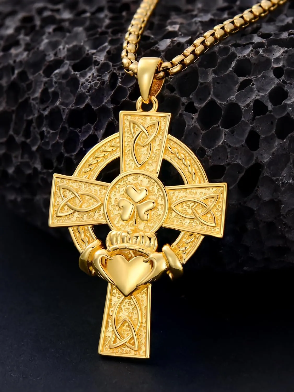 925 Sterling Silver Cross Pendant Necklace for Men Women Amulet Necklace Protection Jewelry Religious Gifts with 22" 2" Rolo Chain(With Gift Box)
