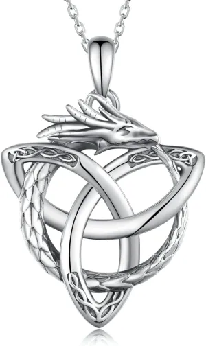 925 Sterling Silver Dragon Pendant Necklace - Celtic Knot Jewelry Gifts for Men and Women